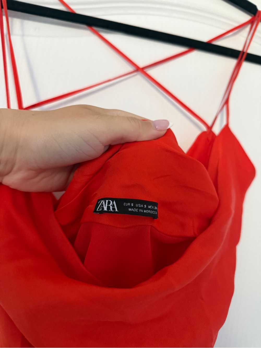 Zara Red Orange Satin Cowl Slip Dress with Crisscross Straps - Picture 3 of 4